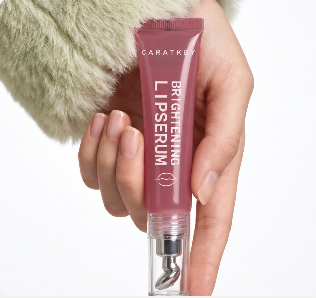 Caratkey Lip Essence held beside a soft sage sleeve